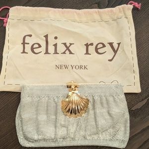 Felix Rey NY White Metal Mesh Seashell Clutch